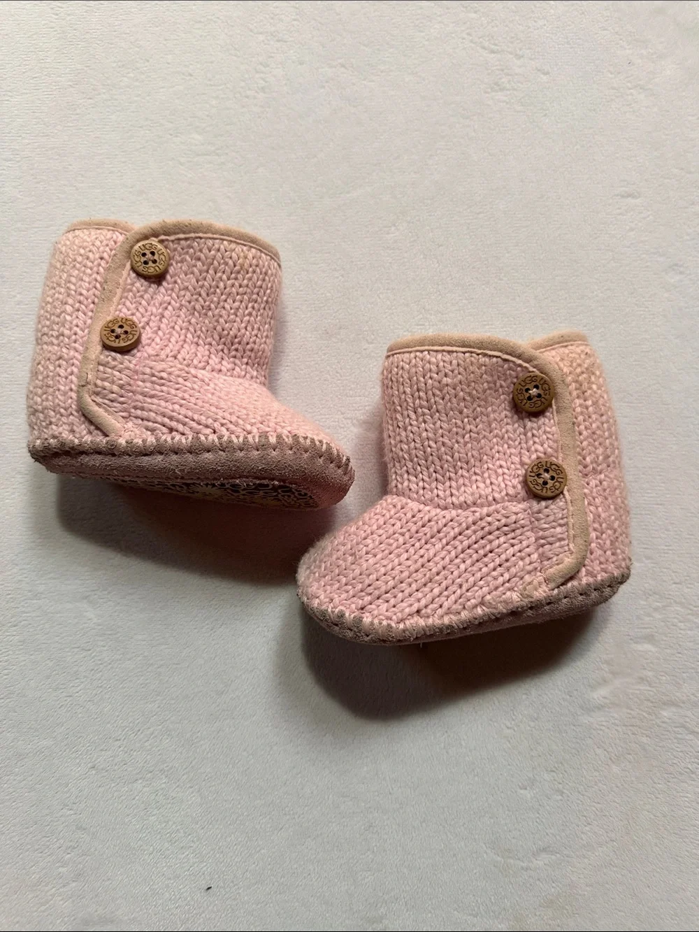 UGG Pink Knit Baby Bootie with Button Detail
